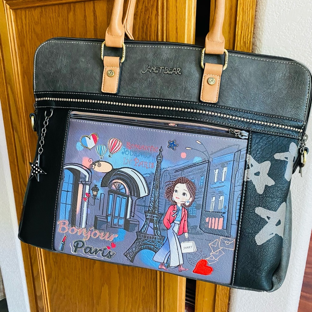 Loungefly Black and Gray Paris Themed Laptop Bag
